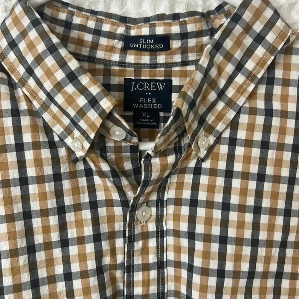 J.Crew Mens Shirt XL Slim Untucked Flex Washed Gingham Long Sleeve Button